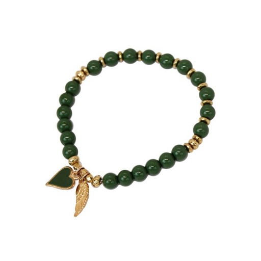 [¨76123] Pulsera Elastica Verde con Corazon y Ala