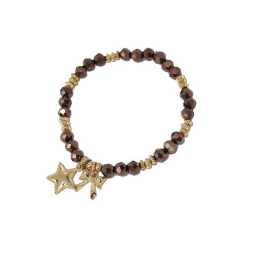 [^76843] Pulsera Elastica Dorada y Marron con Estrella y Moño