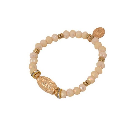 [¨76575] Pulsera Elastica Beige con Virgen de Guadalupe