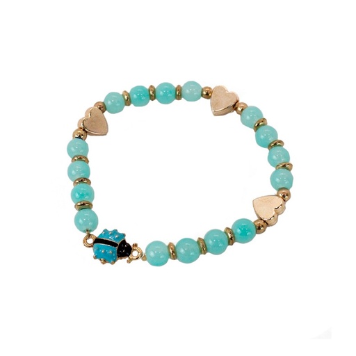 [¨75623] Pulsera Elastica Turquesa con Mariquita y Corazon