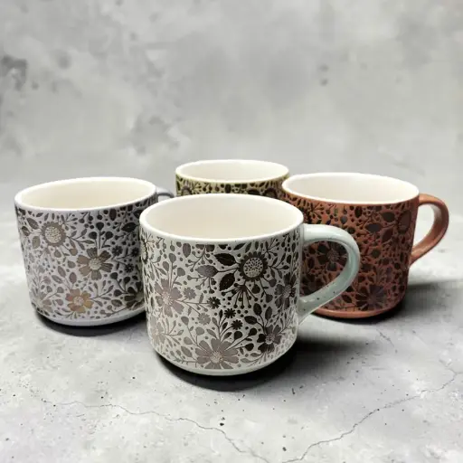 Tazas Ceramicas con Flores Colores Varios