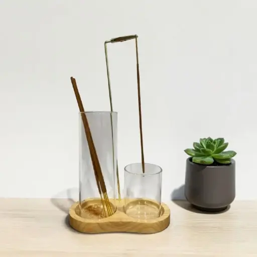 Pota Sahumerio y Porta Vela con Base Doble Vidrio 