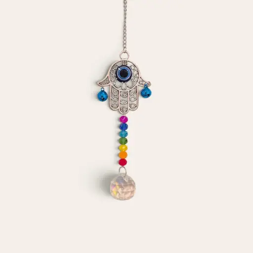 Movil Colgante Atrapasol Mano de Fatima con 7 Chakras