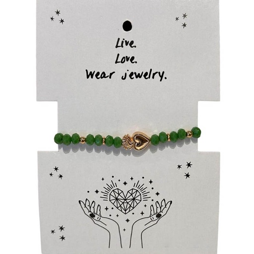Pulsera Verde con Corazon Dorado