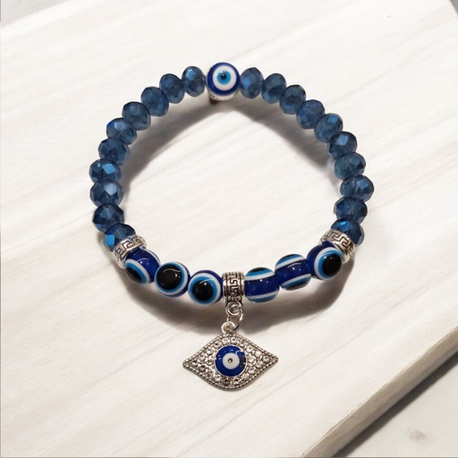 Pulsera Elastica Azul con Ojo Turco con Strass