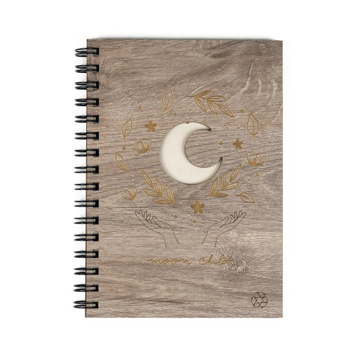 Cuaderno Tapa de Madera Calada Luna Manos A5