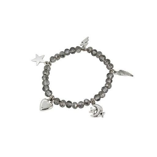 [84827] Pulsera Elastica con Corazon, Luna y Dijes Varios
