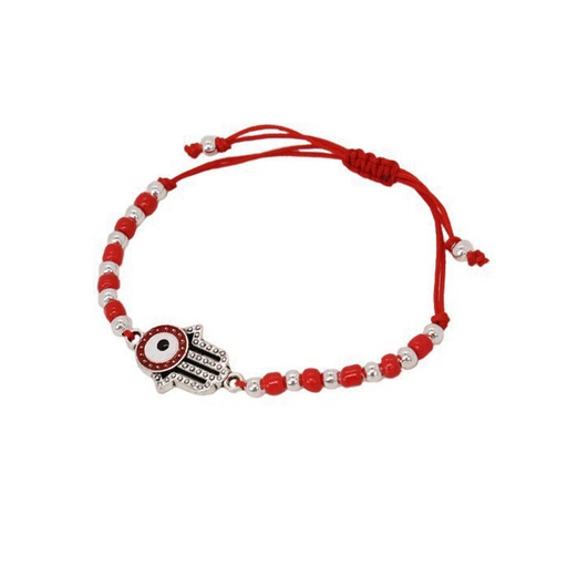 [{76135] Pulsera Hilo Roja con Plateado con Mano de Fatima