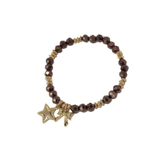 Pulsera Elastica Marron con Estrella y Moño Dorado