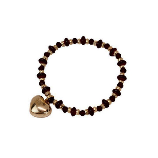 [{77457] Pulsera Elastica Caramelo con Dije Corazon Dorado