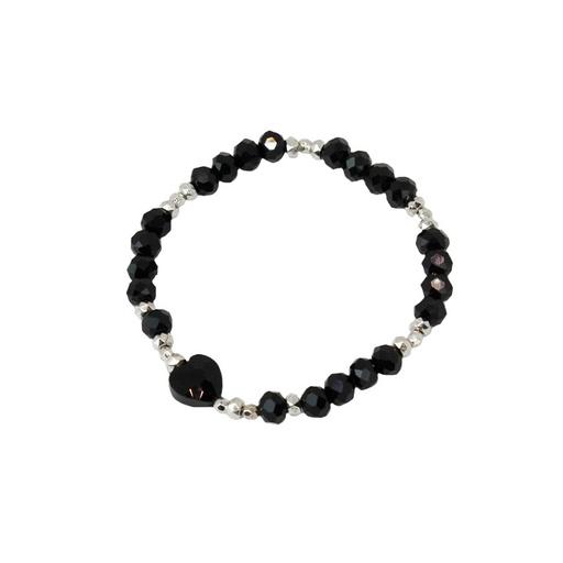 [{78275] Pulsera Elastica Negra con Corazon