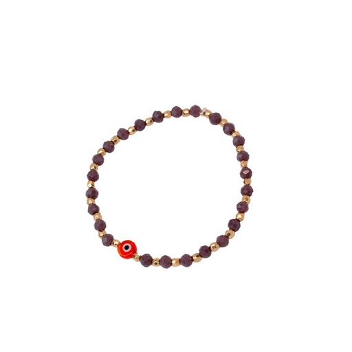 [{78013] Pulsera Elastica Lila con Ojo Turco Rojo