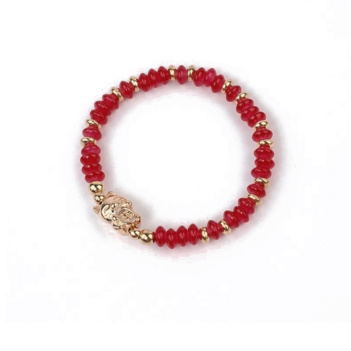 Pulsera Elastica Roja con Gatito Dorado