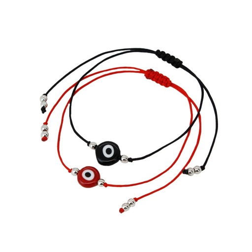 [{79225] Set Pulseras Hilo Rojo y Negro  con Ojo Turco