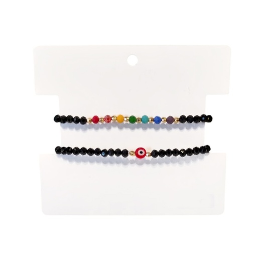 Set Pulseras Elasticas Negras 7 Chakras y Ojo Turco