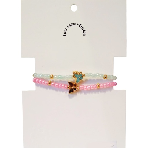 Set Pulseras Elasticas Celeste y Rosa Mariposas