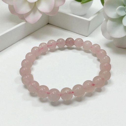 Pulsera Gema Cuarzo Rosa Elástica Esferas