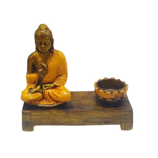 Porta Vela Altar Buda Dorado Manto Naranja 15cm