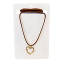 Collar Gamuza Marron con Corazon Dorado
