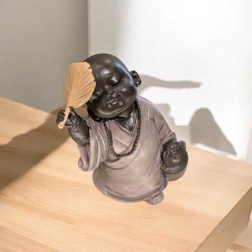Buda Bebe Negro Manto Gris con Abanico 10cm