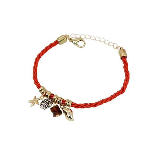 Pulsera Trendy Roja con Dije Estrella y Caracoles