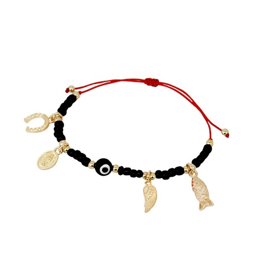 [¨81585] Pulsera Hilo Negra con Ojo Turco y Dijes Varios