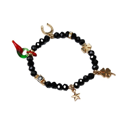 [¨83437] Pulsera Elastica Blessed Negra con Dijes Varios