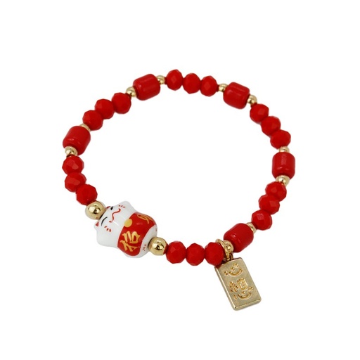 [¨84577] Pulsera Elastica Roja Neko con Gatito