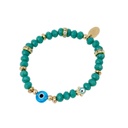 Pulsera Elastica Verde con Ojo Turco Celeste y Dijes Dorados