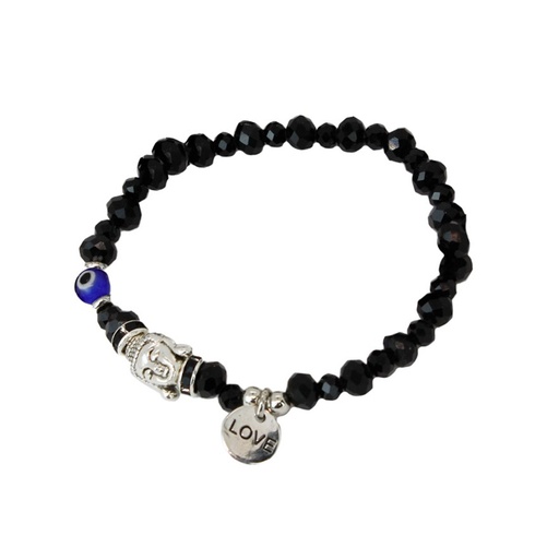 [¨78511] Pulsera Elastica Lucky Negra con Dije Buda y Ojo Turco Azul