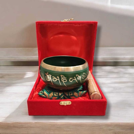 Cuenco Tibetano 13cm con Caja y Zafu Verde