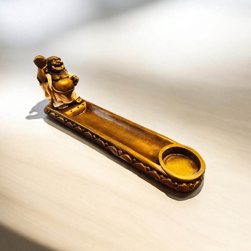 Porta Sahumerio Buda Dorado Manto Blanco 26cm