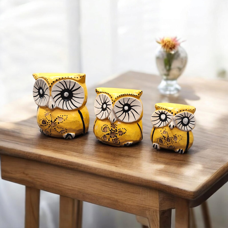 Buho Talla Madera Amarillo