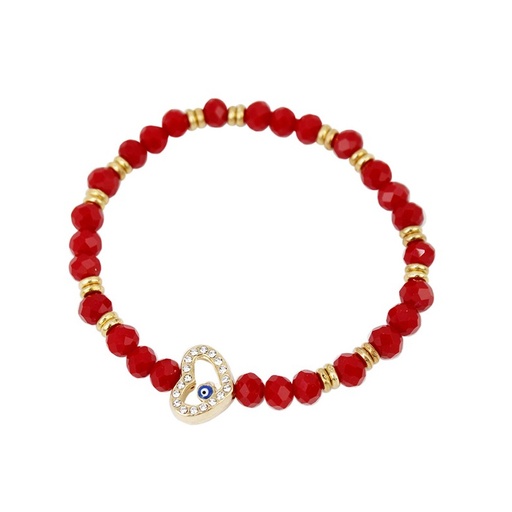 [85819] Pulsera Elastica Roja con Corazon Dorado con Strass