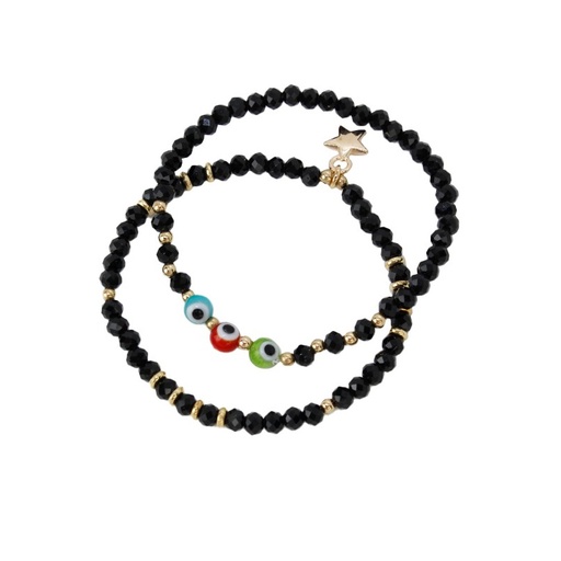 Set Pulseras Elasticas Negras con Estrella y Ojos Turcos
