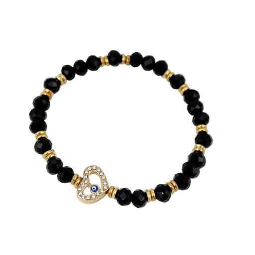 [88667] Pulsera Elastica Negra y Dorada con Corazon Dorado con Strass