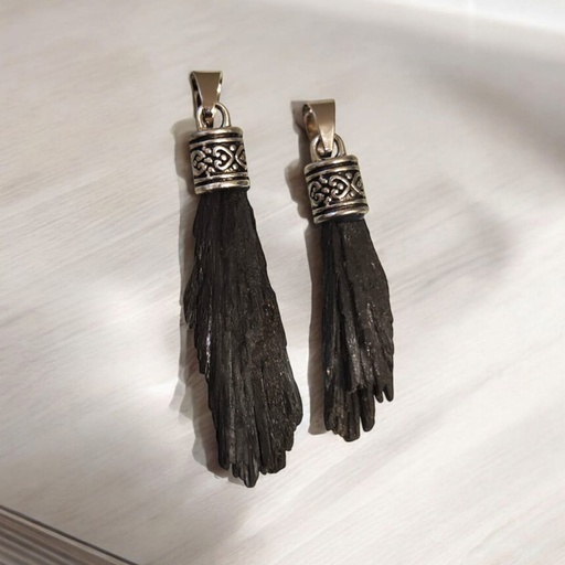 Dije Gema Escoba Cianita Negra con Guarda