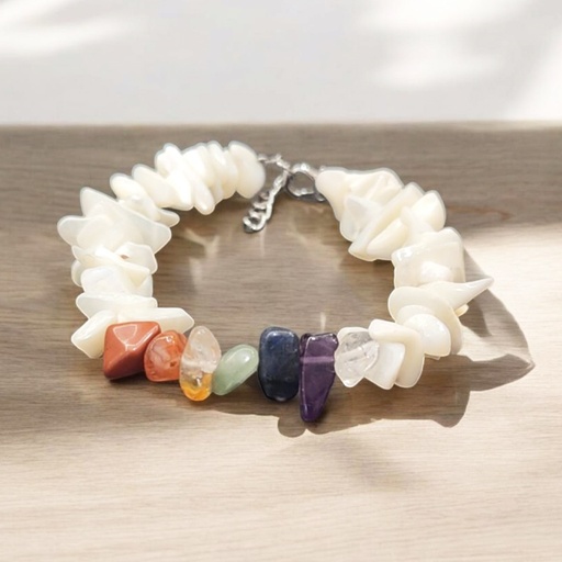 Pulsera Gema Nacar con 7 Chakras