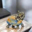 Elefante Manto Azul/Naranja de Resina 12cm