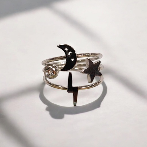 Anillo Triple con Estrella, Rayo, Luna y Strass