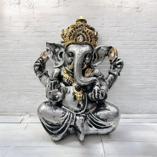 Ganesha Plateado con Brillos 16cm