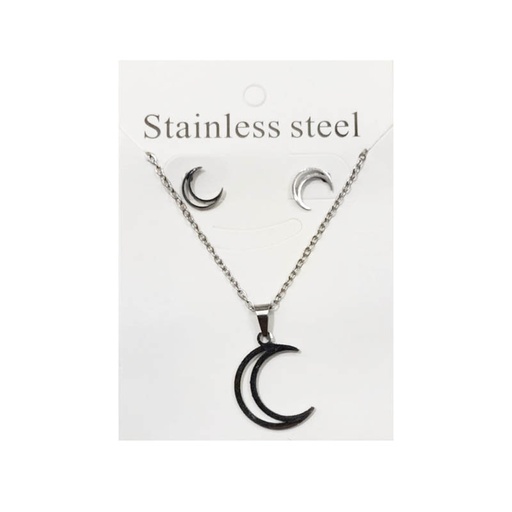 Set Aros, Dije y Cadena Luna Acero Quirurgico