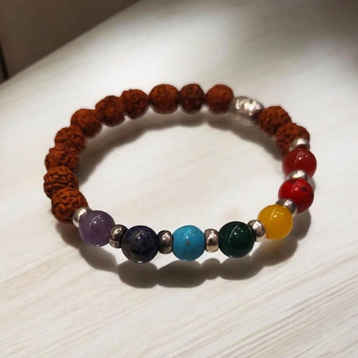 Pulsera Elastica 7 Chakras con Rudraksha y Dije Buda
