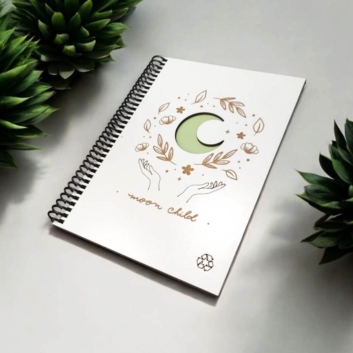 Cuaderno A5 Rayado Tapa Madera Blanca Moon Child
