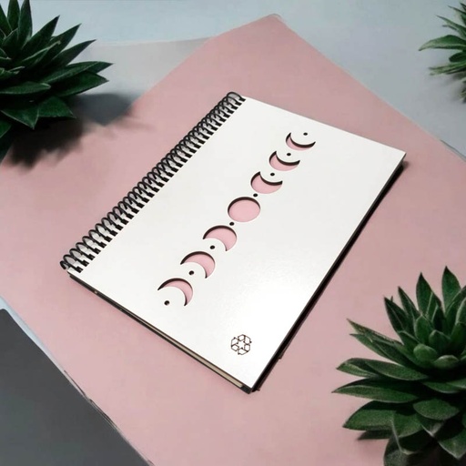 Cuaderno A5 Rayado Tapa Madera Blanca Fases Lunas