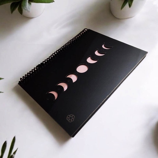 Cuaderno A5 Rayado Tapa Madera Negra Fases Lunas