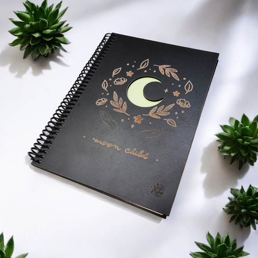 Cuaderno A5 Rayado Tapa Madera Negra Moon Child