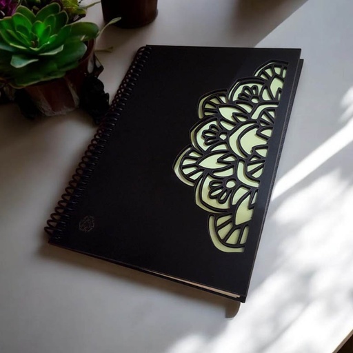 Cuaderno A5 Rayado Tapa Madera Negra Mandala