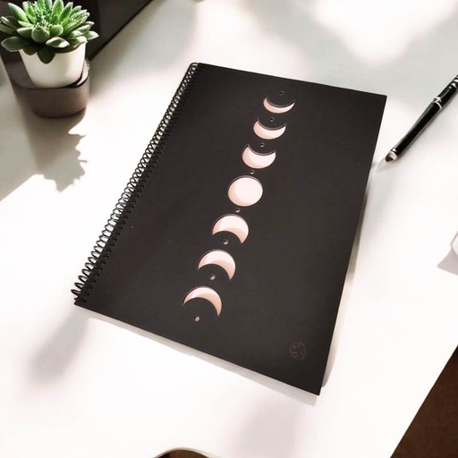 Cuaderno A4 Rayado Tapa Madera Negra Fases Lunas