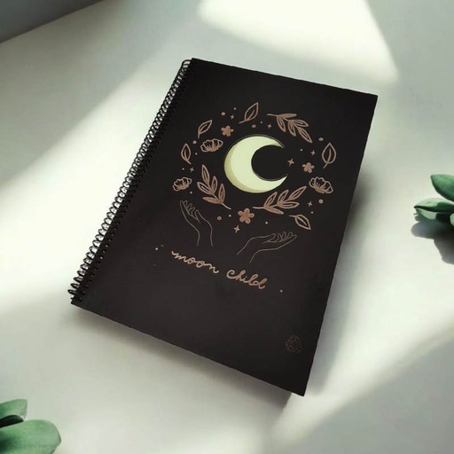 Cuaderno A4 Rayado Tapa Madera Negra Moon Child